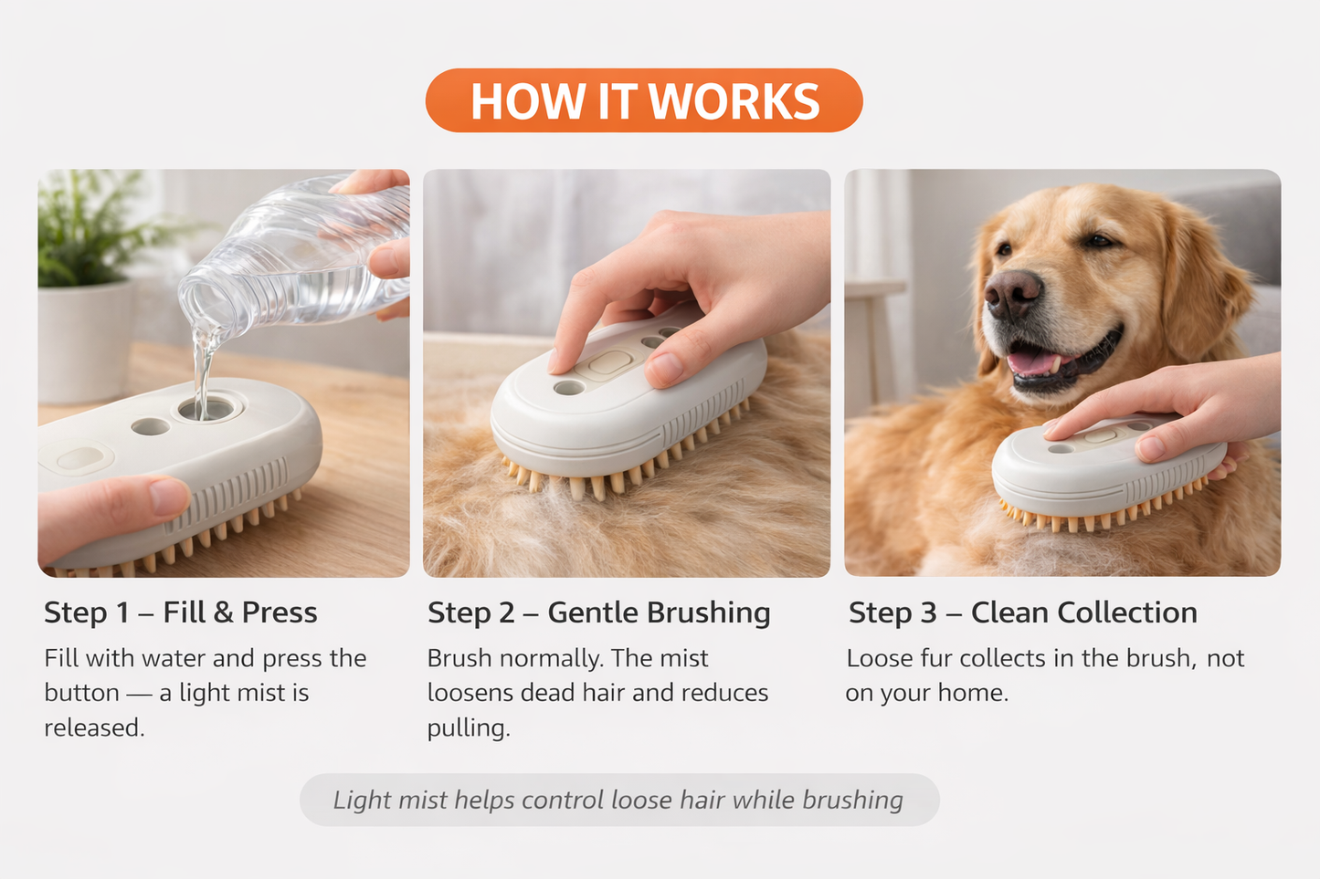 3 in 1 Gentle Steam Grooming Brush for Pets